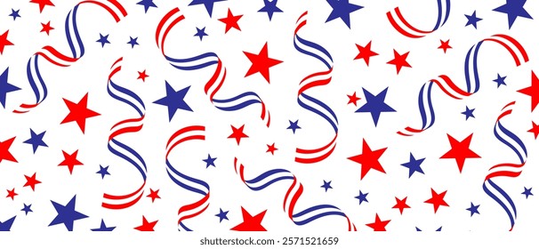 4th of July stardust scatter. American Independence Day stars background. Red blue stars confetti in USA flag colors for Independence Day. Vector EPS10