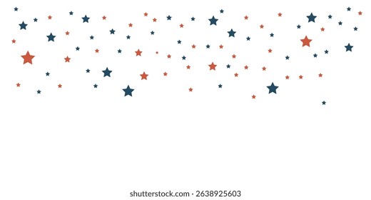 4th of July starry scatter abstract .American Independence Day starry background. Red blue stars confetti in US flag colors for Independence Day.