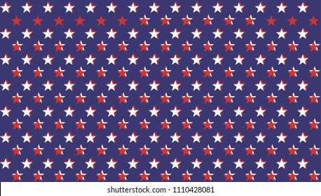 4th of July Stars Abstract Seamless Pattern, colored as USA Flag. Vector Illustration of Stars Background for Celebration Holiday American President Day, memorial day