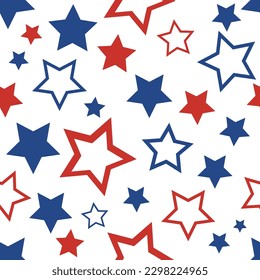 4th of July Stars Abstract Seamless pattern colored as USA flag vector cartoon illustration