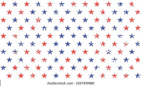 4th of July Stars Grunge Abstract Seamless Pattern, colored as USA Flag. Vector Illustration of Stars Grunge Background for Celebration Holiday American President Day, memorial day