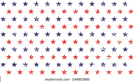 4th of July Stars Grunge Abstract Seamless Pattern, colored as USA Flag. Vector Illustration of Stars Grunge Background for Celebration Holiday American President Day, memorial day