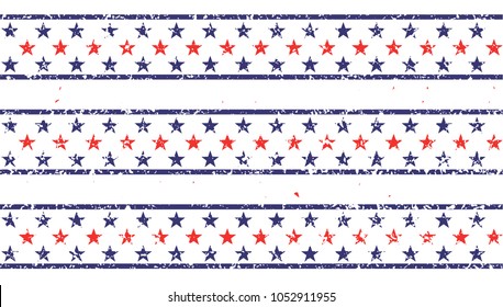 4th of July Stars Grunge Abstract Seamless Pattern, colored as USA Flag. Vector Illustration of Stars Grunge Background for Celebration Holiday American President Day, memorial day