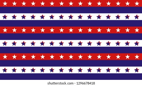 4th of July Stars Grunge Abstract Seamless Pattern, colored as USA Flag. Vector Illustration of Stars Grunge Background for Celebration Holiday American President Day, memorial day