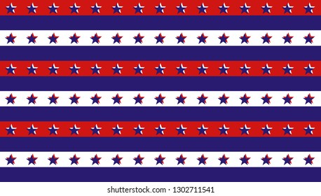 4th of July Stars Grunge Abstract Seamless Pattern, colored as USA Flag. Vector Illustration of Stars Grunge Background for Celebration Holiday American President Day, memorial day