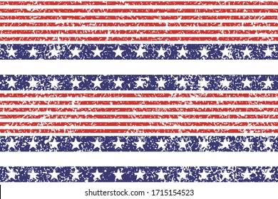 4th of July Stars Grunge Abstract Seamless Pattern, colored as USA Flag. Vector Illustration of Stars Grunge Background for Celebration Holiday American President Day, memorial day