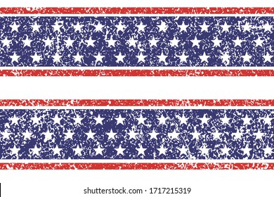 4th of July Stars Grunge Abstract Seamless Pattern, colored as USA Flag. Vector Illustration of Stars Grunge Background for Celebration Holiday American President Day, memorial day