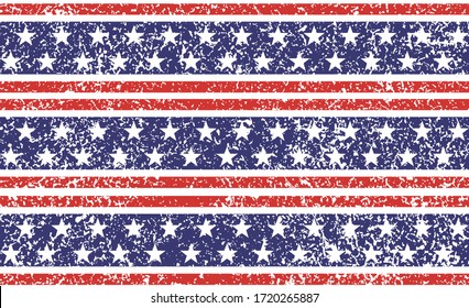 4th of July Stars Grunge Abstract Seamless Pattern, colored as USA Flag. Vector Illustration of Stars Grunge Background for Celebration Holiday American President Day, memorial day