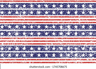 4th of July Stars Grunge Abstract Seamless Pattern, colored as USA Flag. Vector Illustration of Stars Grunge Background for Celebration Holiday American President Day, memorial day