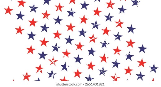 4 de julho Estrelas Grunge Abstract Seamless Pattern, colorido como a bandeira dos EUA. Ilustração vetorial das estrelas Fundo Grunge para comemoração Feriado Dia do Presidente Americano