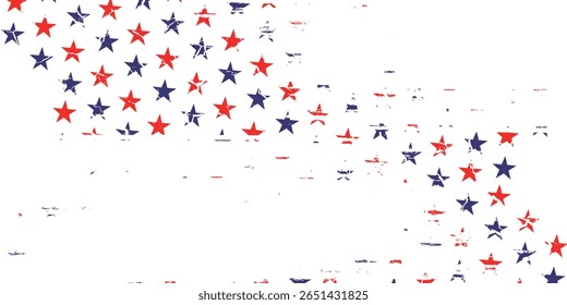 4 de julho Estrelas Grunge Abstract Seamless Pattern, colorido como a bandeira dos EUA. Ilustração vetorial das estrelas Fundo Grunge para comemoração Feriado Dia do Presidente Americano