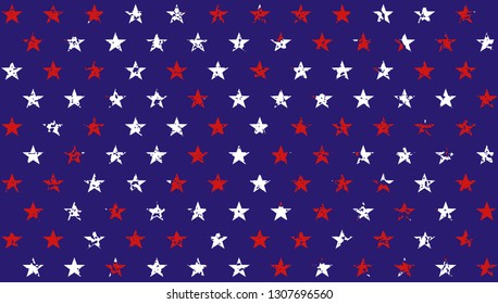 4th of July Stars Grunge Seamless Pattern, colored as USA Flag. Vector Illustration of Stars Grunge Background for Celebration Holiday American President Day, memorial day