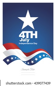 4th July stars ribbon blue background vector