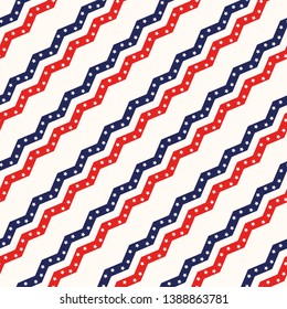 4th of July Stars  and stripes Abstract Seamless Pattern, colored as USA Flag. Vector Illustration of Stars Background for Celebration Holiday American President Day, memorial day eps10