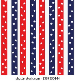 4th of July Stars and stripes Abstract Seamless Pattern, colored as USA Flag. Vector Illustration of Stars Background for Celebration Holiday American President Day, memorial day eps10