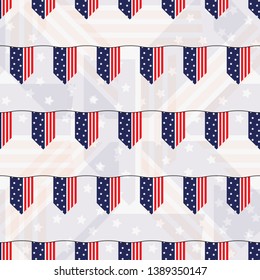 4th of July Stars and stripes Abstract Seamless Pattern, colored as USA Flag. Vector Illustration of Stars Background for Celebration Holiday American President Day, memorial day eps 10