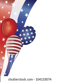 4th Of July Stars And Stripes Balloons With Swirls Border Illustration