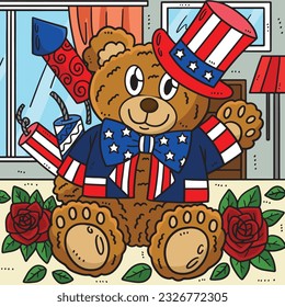 4th Of July Stars and Stripes Bear Colored Cartoon
