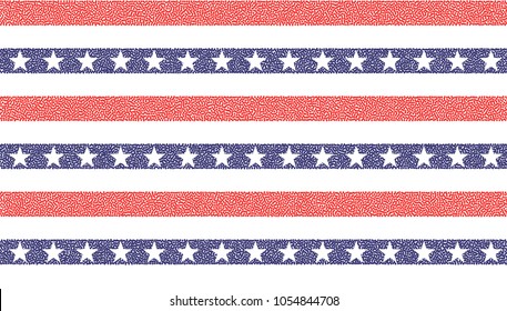 4th of July Stars and Stripes Grunge Abstract Seamless Dotted Pattern, colored as USA Flag. Vector Illustration of Stars and Stripes dots Background for Celebration Holiday American President Day