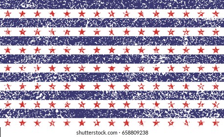 4th of July Stars and Stripes Grunge Abstract Seamless Pattern, colored as USA Flag. Vector Illustration of Stars and Stripes Grunge Background for Celebration Holiday American President Day.