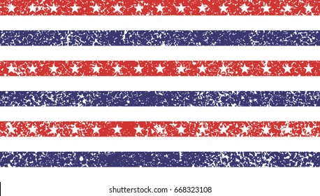 4th of July Stars and Stripes Grunge Abstract Seamless Pattern, colored as USA Flag. Vector Illustration of Stars and Stripes Grunge Background for Celebration Holiday American President Day.