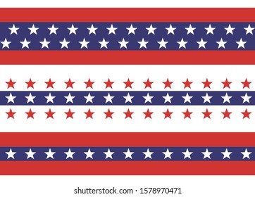 4th of July Stars and Stripes Seamless Pattern, colored as USA Flag. Vector Illustration of Stars Grunge Background for Celebration Holiday American President Day, Memorial Day