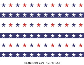 4th of July Stars and Stripes Seamless Pattern, colored as USA Flag. Vector Illustration of Stars Grunge Background for Celebration Holiday American President Day, Memorial Day