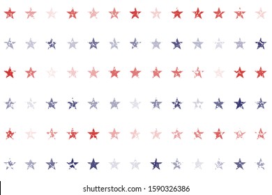 4th of July Stars and Stripes Seamless Pattern, colored as USA Flag. Vector Illustration of Stars Grunge Background for Celebration Holiday American President Day, Memorial Day