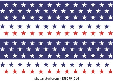 4th of July Stars and Stripes Seamless Pattern, colored as USA Flag. Vector Illustration of Stars Grunge Background for Celebration Holiday American President Day, Memorial Day