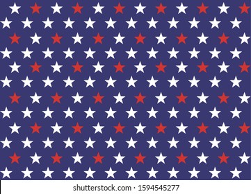 4th of July Stars and Stripes Seamless Pattern, colored as USA Flag. Vector Illustration of Stars Grunge Background for Celebration Holiday American President Day, Memorial Day