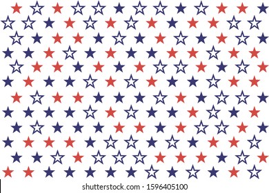 4th of July Stars and Stripes Seamless Pattern, colored as USA Flag. Vector Illustration of Stars Grunge Background for Celebration Holiday American President Day, Memorial Day