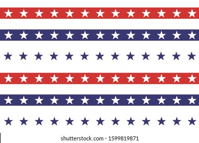 4th of July Stars and Stripes Seamless Pattern, colored as USA Flag. Vector Illustration of Stars Grunge Background for Celebration Holiday American President Day, Memorial Day