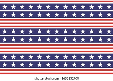 4th of July Stars and Stripes Seamless Pattern, colored as USA Flag. Vector Illustration of Stars America Background for Celebration Holiday American President Day, memorial day