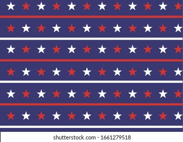 4th of July Stars and Stripes Seamless Pattern, colored as USA Flag. Vector Illustration of Stars America Background for Celebration Holiday American President Day, memorial day