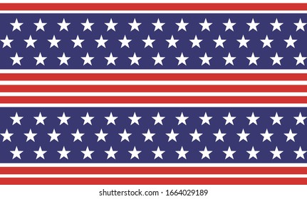 4th of July Stars and Stripes Seamless Pattern, colored as USA Flag. Vector Illustration of Stars America Background for Celebration Holiday American President Day, memorial day