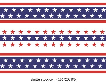 4th of July Stars and Stripes Seamless Pattern, colored as USA Flag. Vector Illustration of Stars America Background for Celebration Holiday American President Day, memorial day