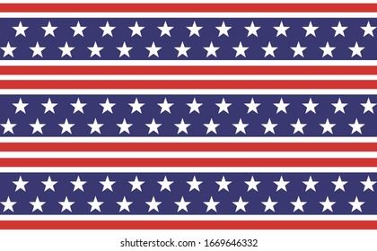 4th of July Stars and Stripes Seamless Pattern, colored as USA Flag. Vector Illustration of Stars America Background for Celebration Holiday American President Day, memorial day