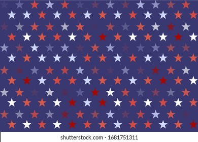 4th of July Stars and Stripes Seamless Pattern, colored as USA Flag. Vector Illustration of Stars America Background for Celebration Holiday American President Day, memorial day