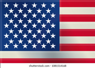 4th of July stars and stripes USA Flag with stitching and fabric texture. Vector Illustration of Stars and Stripes Background for celebration holiday American President Day. Independence Day backdrop