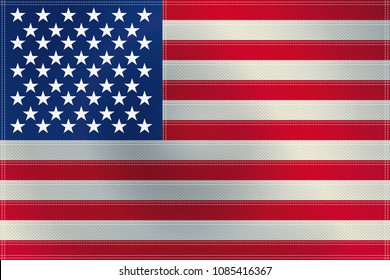 4th of July stars and stripes USA Flag with stitching and fabric texture. Vector Illustration of Stars and Stripes Background for celebration holiday American President Day. Independence Day backdrop