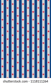 4th of July stars and stripes USA knitted Flag with embroidered stars. Vector Illustration of Stars and Stripes Background for celebration holiday American President Day. Independence Day backdrop