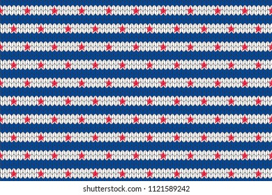 4th of July stars and stripes USA knitted Flag with embroidered stars. Vector Illustration of Stars and Stripes Background for celebration holiday American President Day. Independence Day backdrop