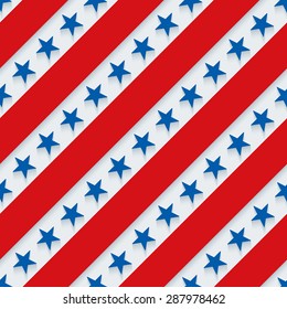 4th July. Stars and stripes wallpaper. 3d seamless background. Vector EPS10.