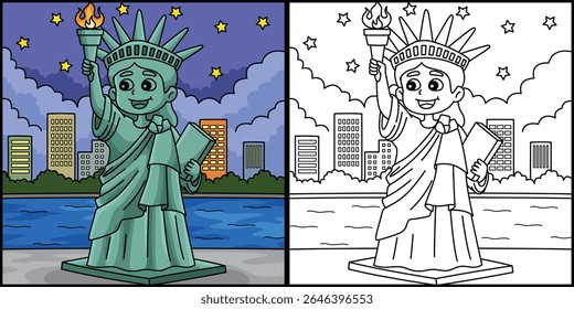 4th of July Statue of Liberty Colored Illustration