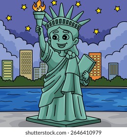 4th of July Statue of Liberty Colored Cartoon 