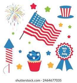 4th of july sticker set. Independence day. vector illustration. Isolated on transparent background.