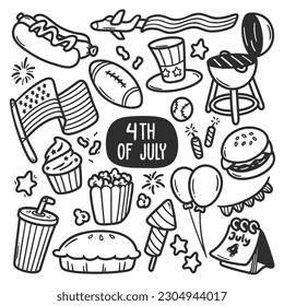 4th of July Stickers Hand Drawn Doodle Coloring Vector