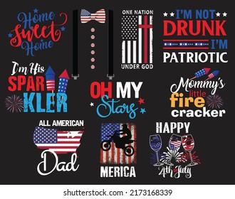 4th of July SVG T shirt Design Bundle. Home sweet home, I'm Not Drunk I'm patriotic, I'm his sparkler, American Dad.