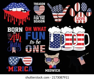 4th of July SVG T-shirt Design Bundle.4th July quotes SVG cut files bundle. 4Th July America Independence Day Vector T-shirt svg