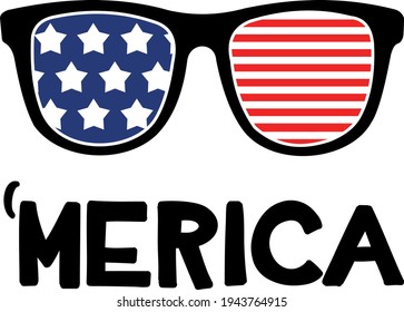 4th of July Svg vector Illustration isolated on white background. Independence day party decor. 4th of July sunglasses with stars and stripes.Sunglasses Independence day for scrapbooking, 